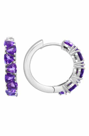 Sterling Silver Amethyst Hoop Earrings