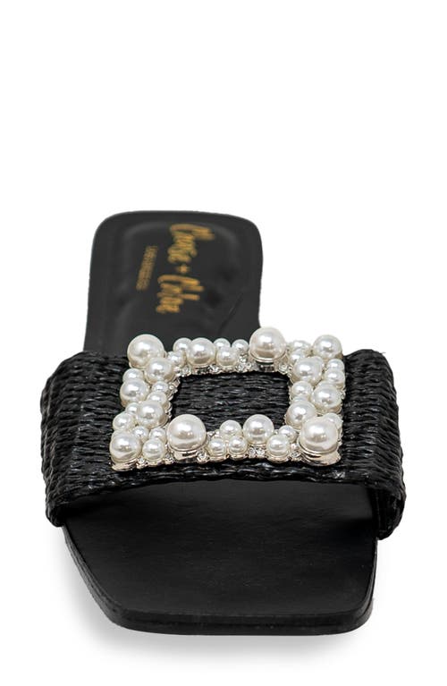 Chase & Chloe Chase And Chloe Taylor Faux Pearl Slide Sandal In Black