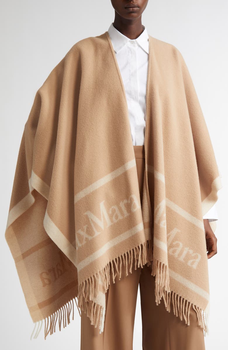 Max Mara Hilde Logo Jacquard Wool Poncho, Alternate, color, 