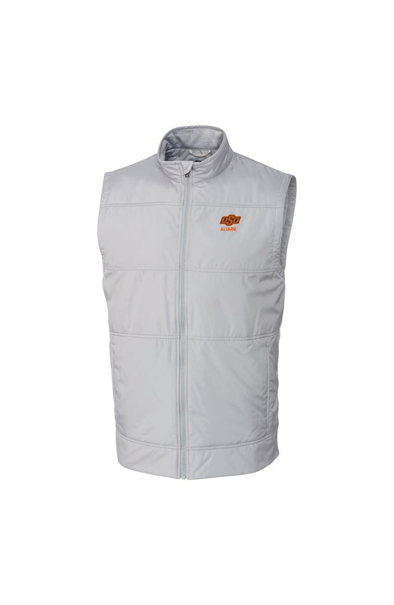 Cutter & Buck Men's Cutter & Buck  Gray Oklahoma State Cowboys Alumni Logo Stealth Hybrid Quilted Windbreaker Full-Zip Vest, Alternate, color, 