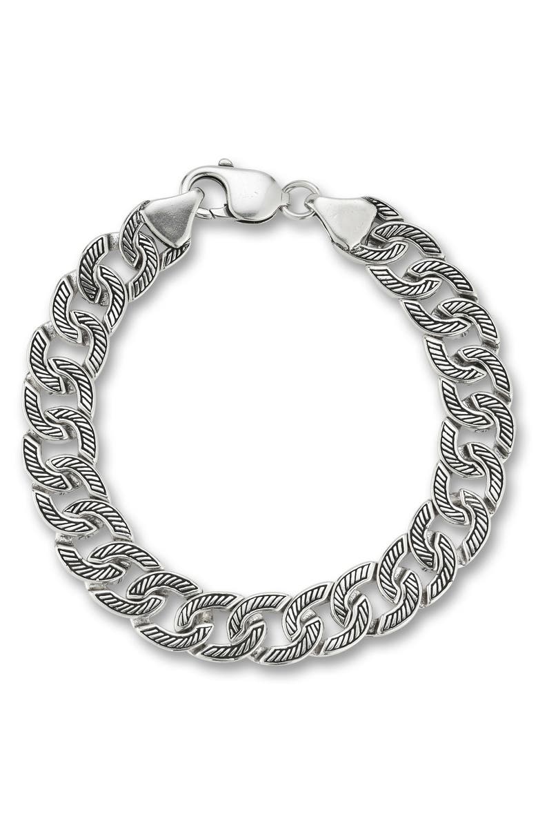 Yield of Men Oxidized Sterling Silver Curb Link Bracelet, Main, color, 