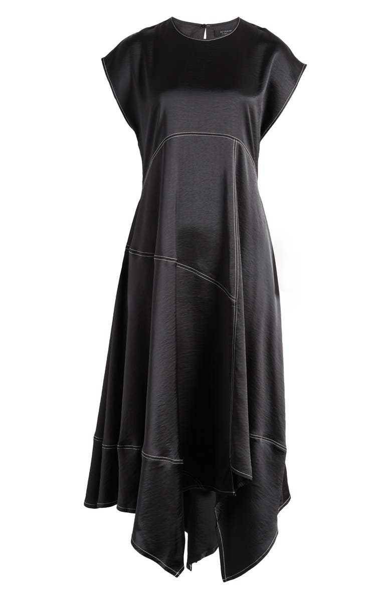 AllSaints Agnes Cap Sleeve Handkerchief Hem Dress, Alternate, color, Black
