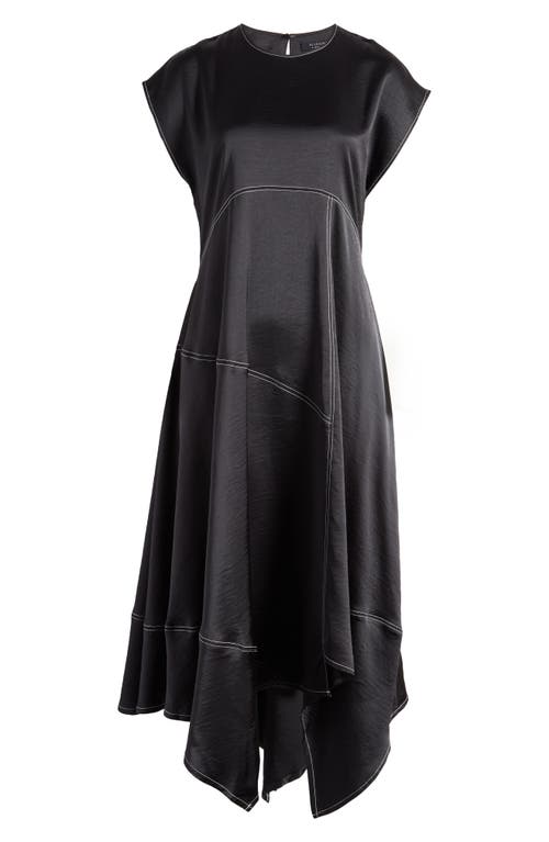 Allsaints Agnes Cap Sleeve Handkerchief Hem Dress In Black