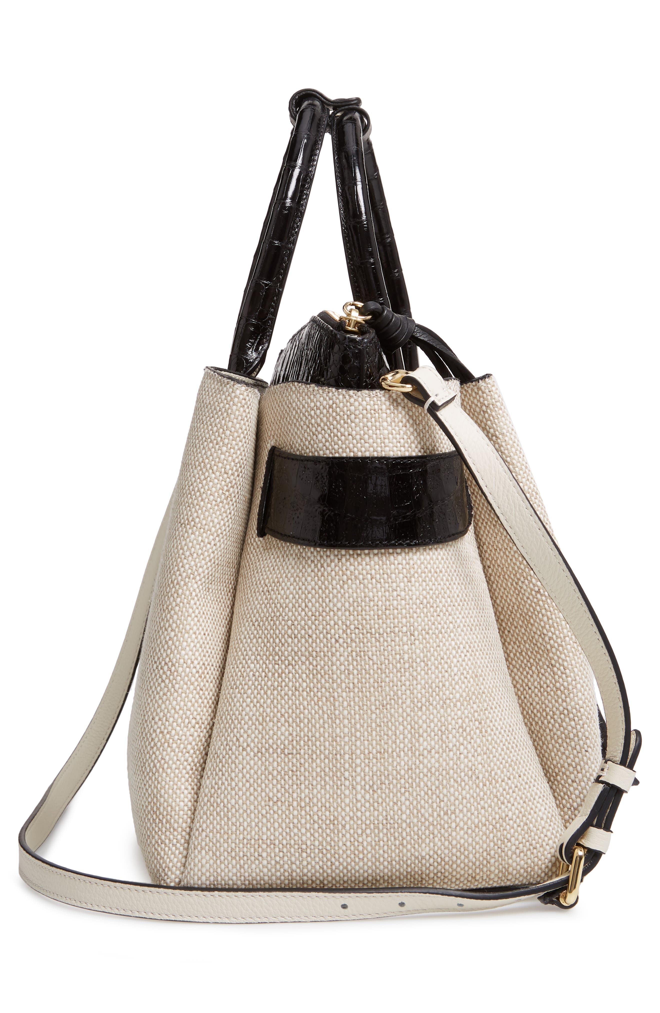 Nancy Gonzalez Large Cristie Linen & Genuine Crocodile Tote, Alternate, color, 