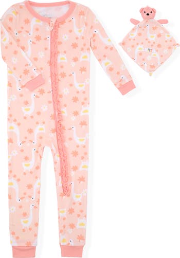 Goose Print Fitted One-Piece Pajamas with Lovey