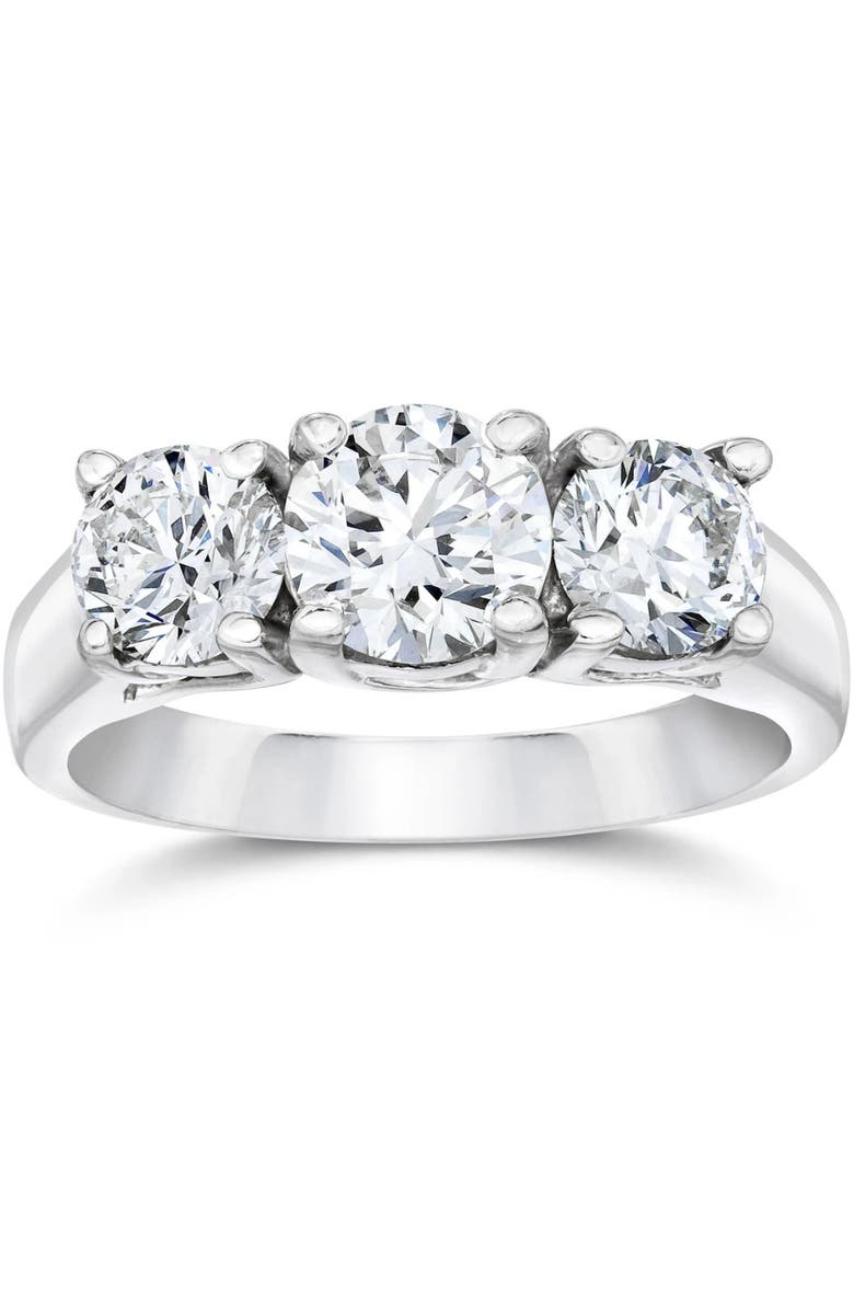 Bliss Diamond 1 1/2ct 3 Stone Round Diamond Engagement Ring 14K Gold Lab Grown, Main, color, 14K White Gold