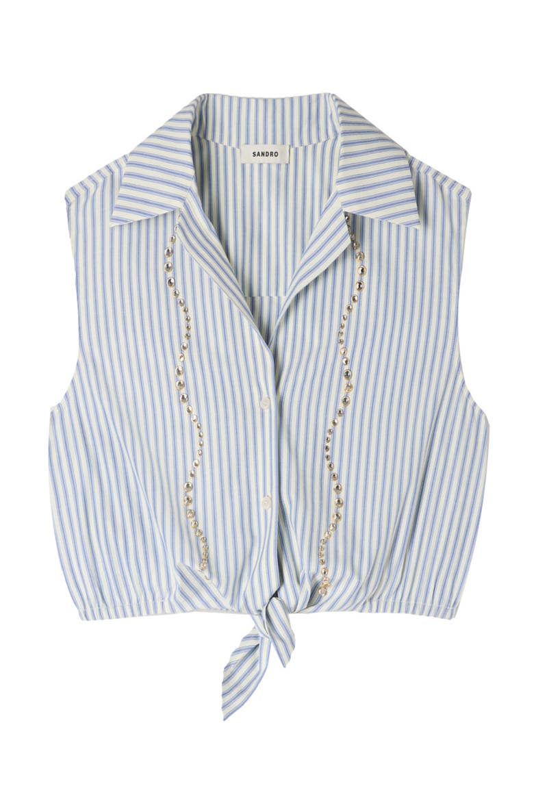 Cropped striped rhinestone shirt, Alternate, color, Blue