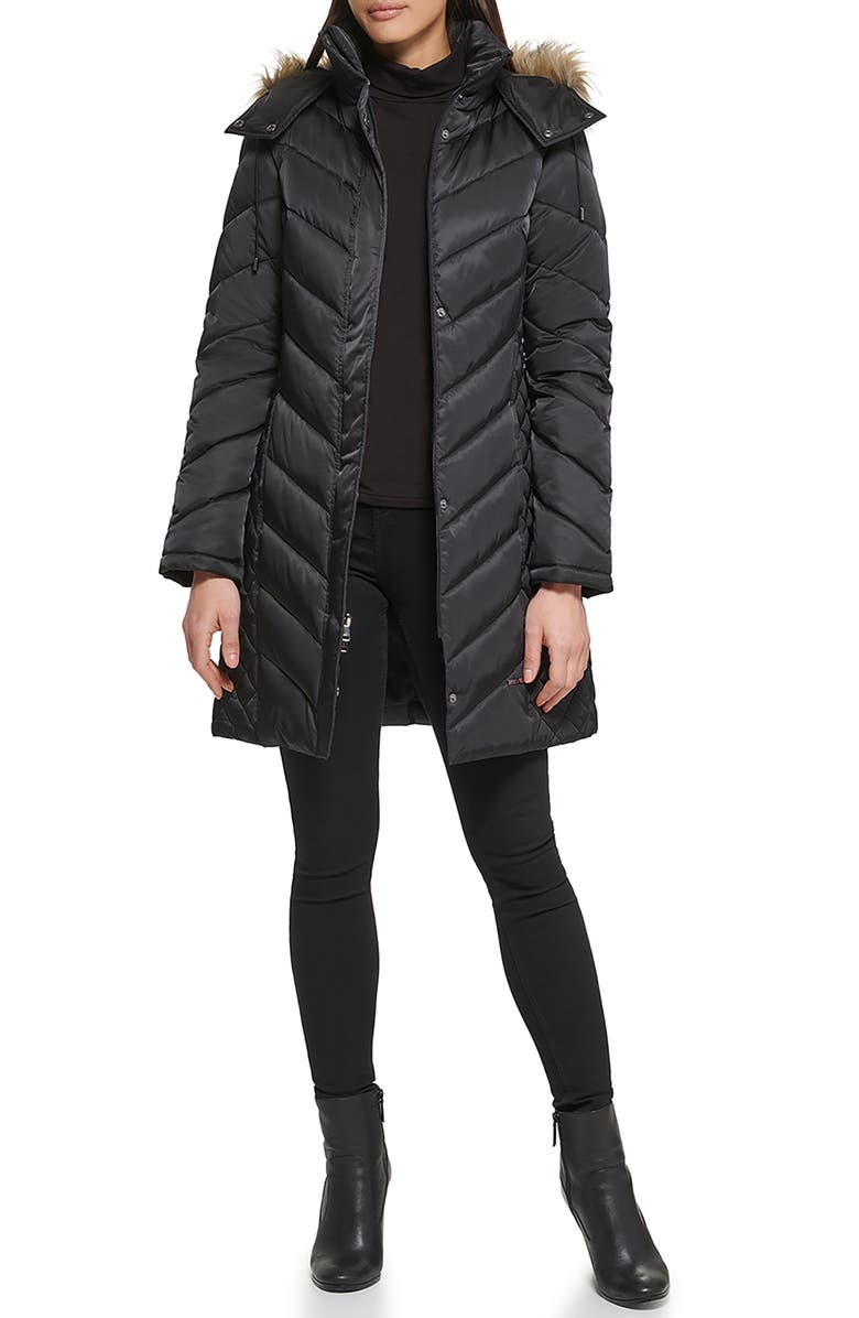 Kenneth Cole New York Faux Fur Trim Longline Puffer Jacket, Alternate, color, 