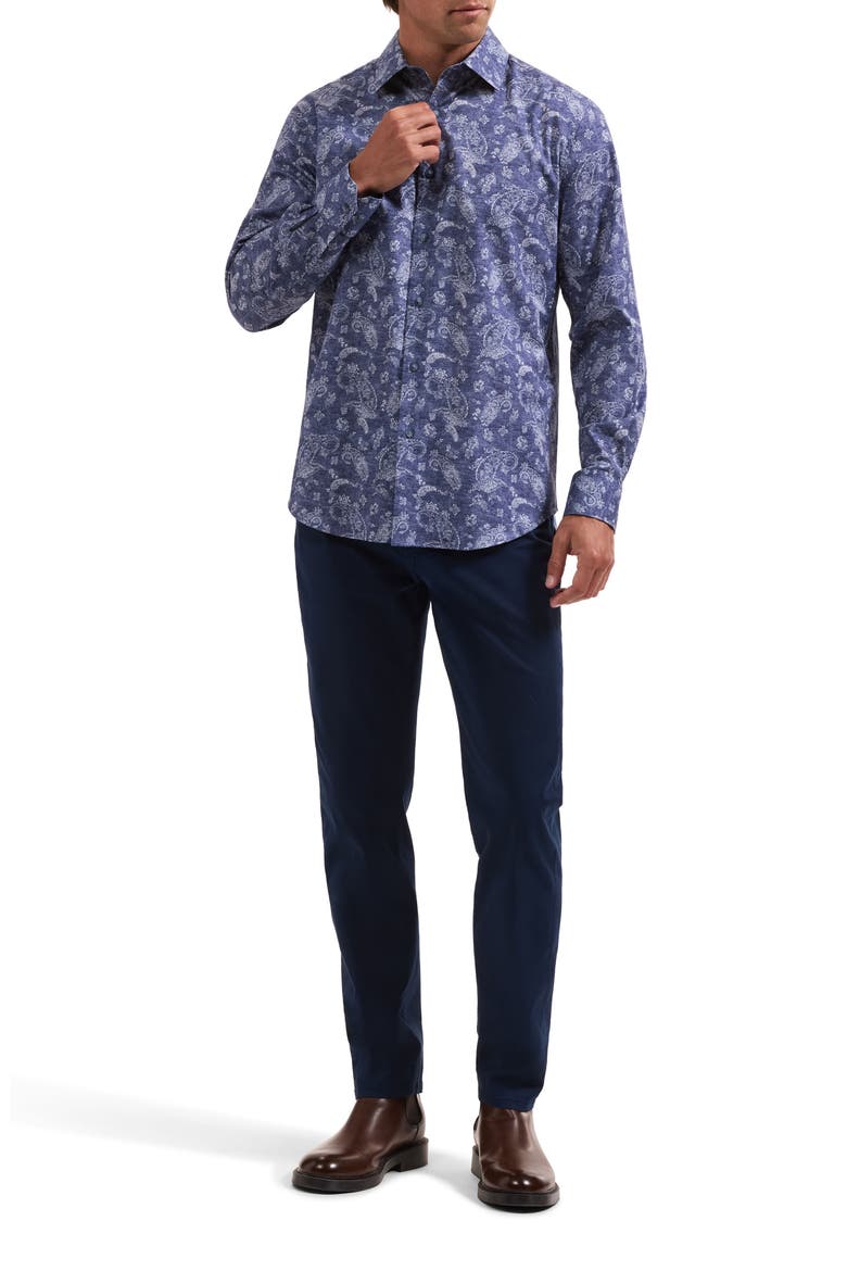 Axel Shaped Fit Button-Up Shirt, Alternate, color, INDIGO