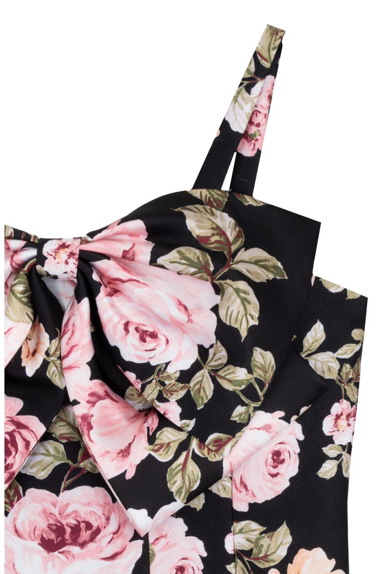Kids' Floral Bow Paneled Mikado Fit & Flare Dress, Alternate, color, BLACK
