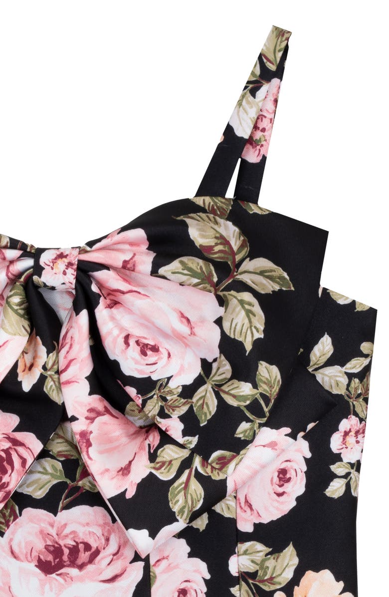 Rare Editions Kids' Floral Bow Paneled Mikado Fit & Flare Dress, Alternate, color, Black