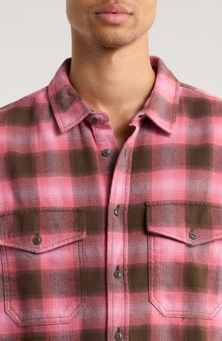 Vans Bixby Ombre Check Cotton Flannel Button-Up Shirt, Alternate, color, Coal Brown/Pink Dawn
