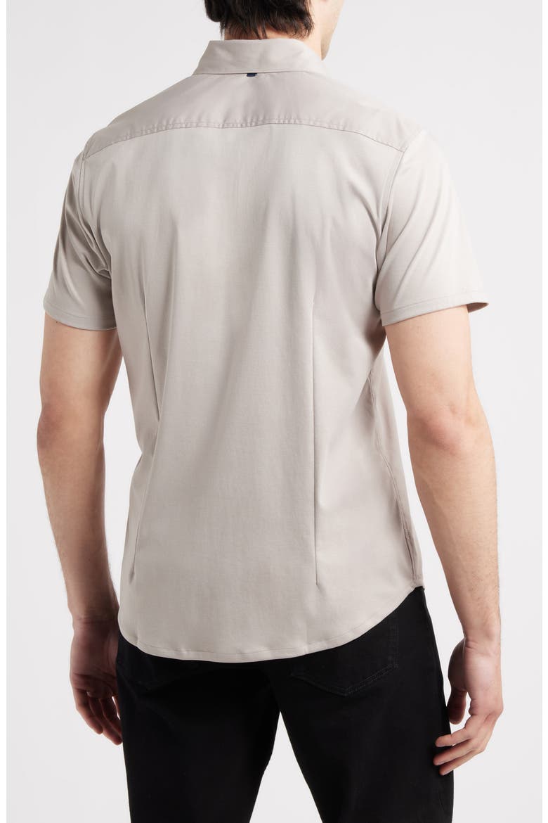Hudson Reworked Slim Fit Solid Short Sleeve Cotton Button-Up Shirt, Alternate, color, STONE