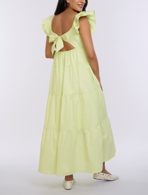 Motherhood Maternity Ruffle Sleeve Tie-back Maxi Maternity Dress In Soft Lime