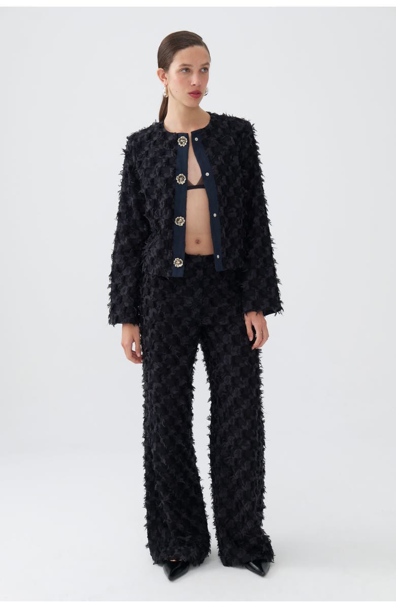 Nocturne Collarless Tassel Textured Jacket, Alternate, color,