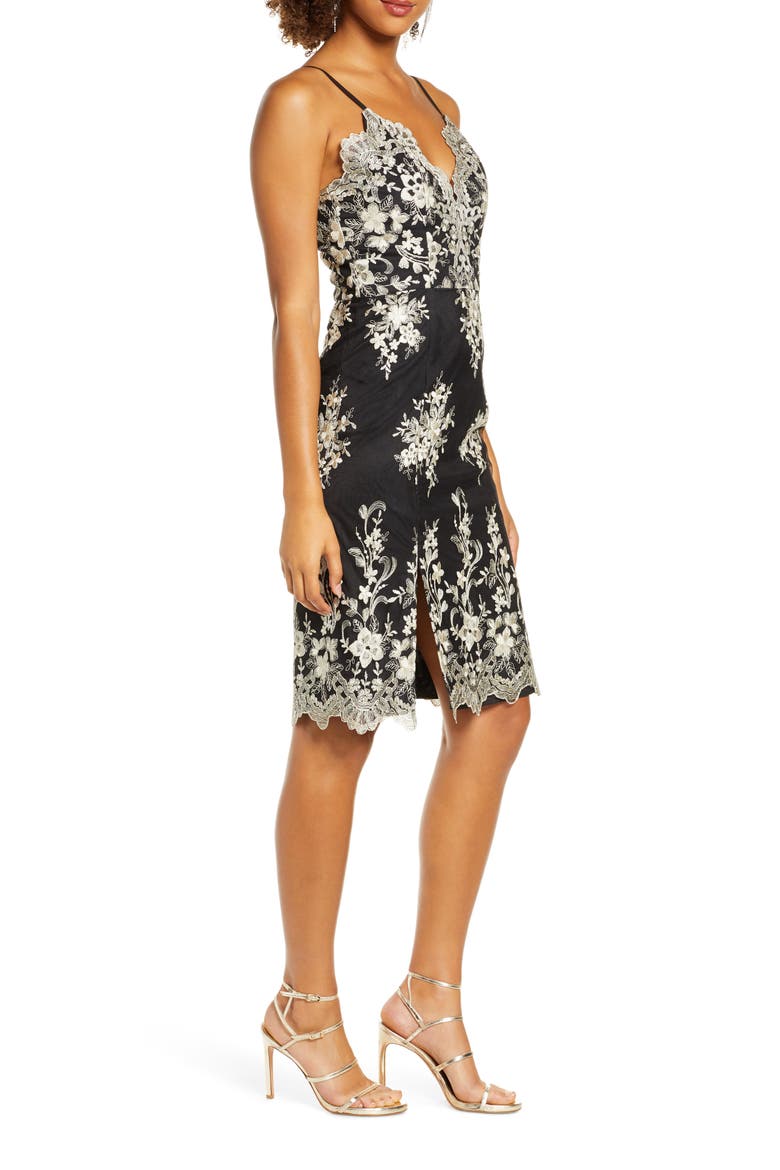 Hally Metallic Floral Embroidered Cocktail Dress, Alternate, color, BLACK