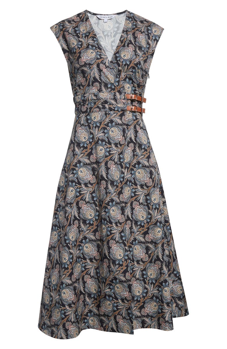 Veronica Beard Nilsen Paisley Floral Stretch Cotton Midi Dress, Alternate, color, Black Multi