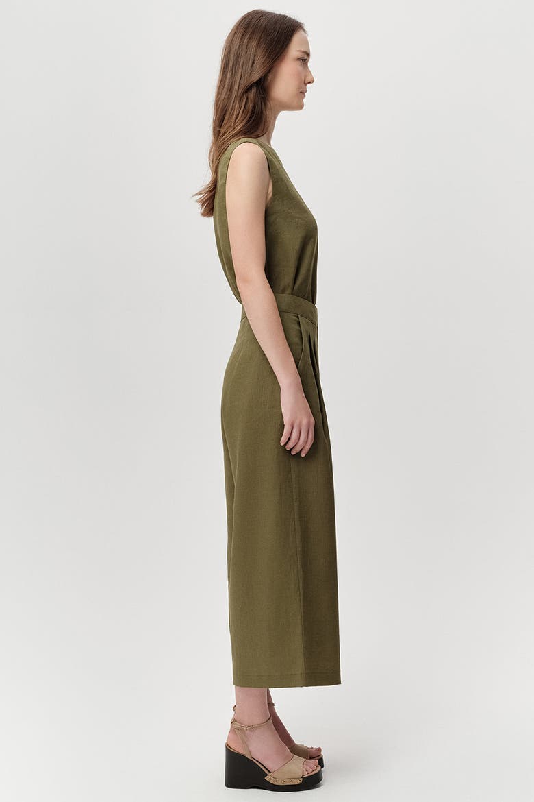 Owen Pocket Zipper Culotte Linen Pants, Alternate, color, Khaki