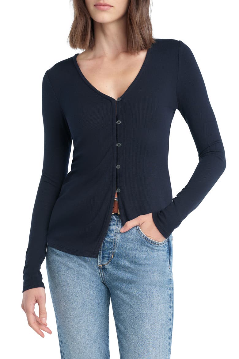 The Good Luck Long Sleeve Rib Top, Main, color, NAVY