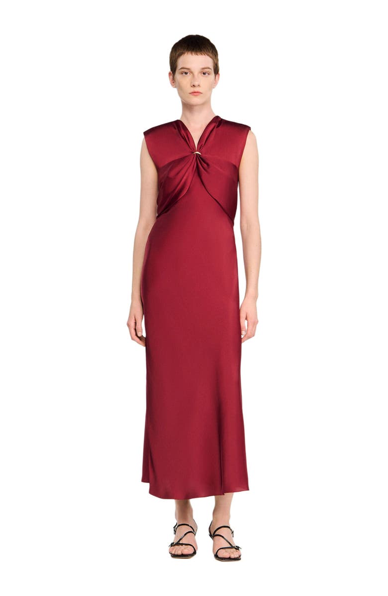 SANDRO V-neck maxi dress, Alternate, color, Bordeaux