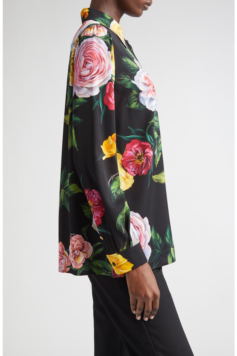 Peony & Rose Floral Charmeuse Button-Up Shirt, Alternate, color, PEONIE/ ROSE F.NERO