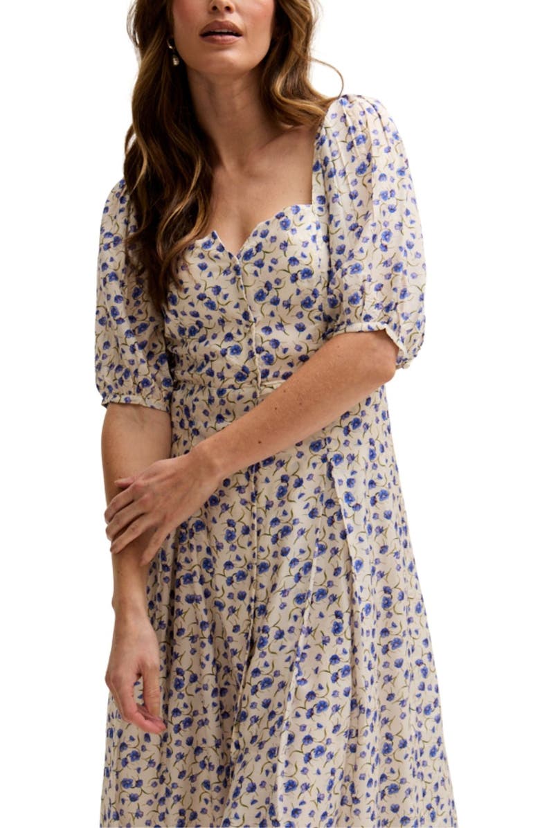 LILY AND LIONEL April Button Front Floral Print Midi Dress, Alternate, color, Open Miscellaneous