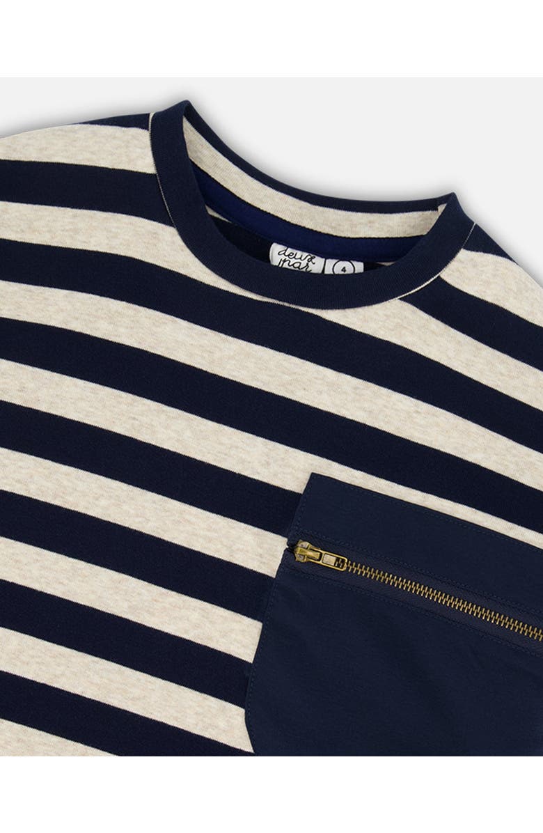 Deux par Deux Little Boy's Striped Rib T-Shirt Navy, Alternate, color,