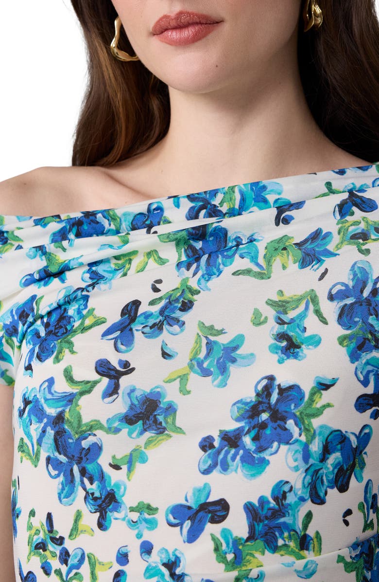 Diane von Furstenberg Wittrock Floral Off the Shoulder Faux Wrap Midi Dress, Alternate, color, Meadow Ibiza Blue
