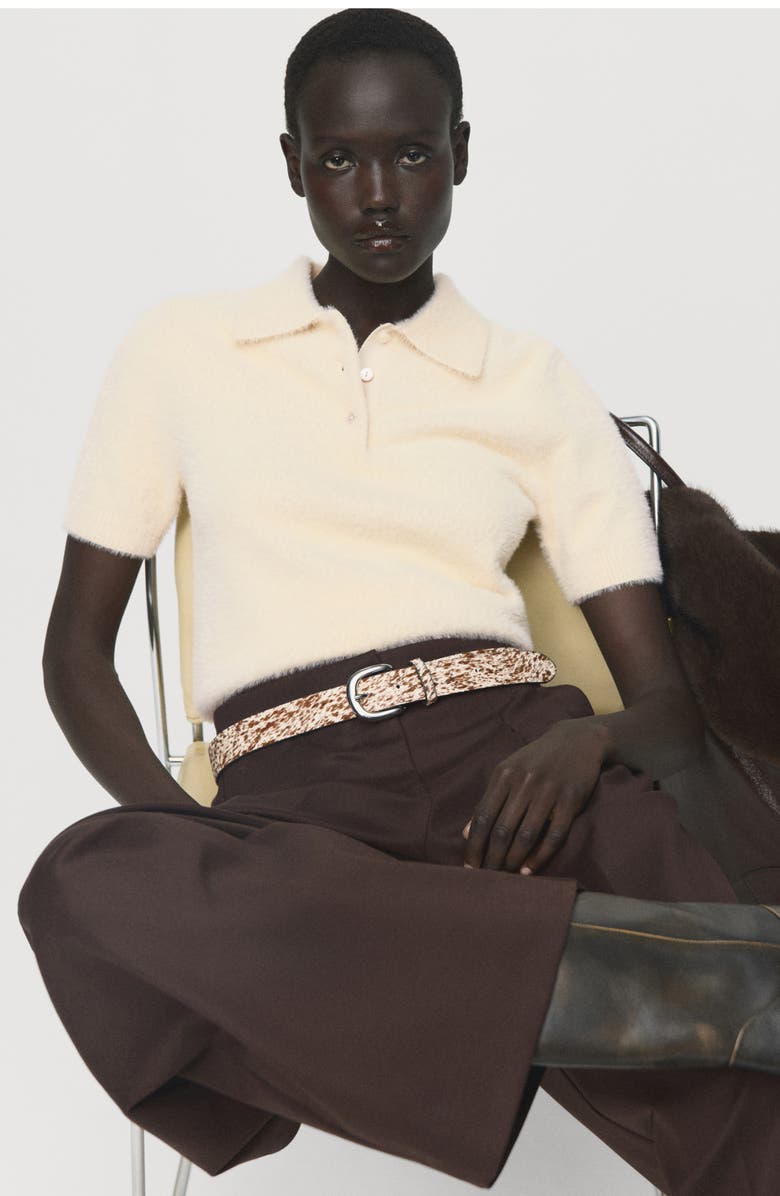 MANGO Faux Fur-Effect Polo Sweater, Alternate, color, Ecru