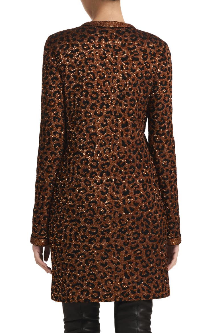 Sequin Leopard Jacquard Long Jacket, Alternate, color, CARAMEL/ COPPER MULTI