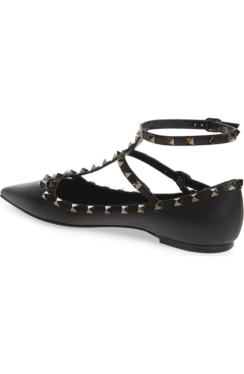 Valentino Garavani 'Rockstud' Double Ankle Strap Pointy Toe Flat, Alternate, color,