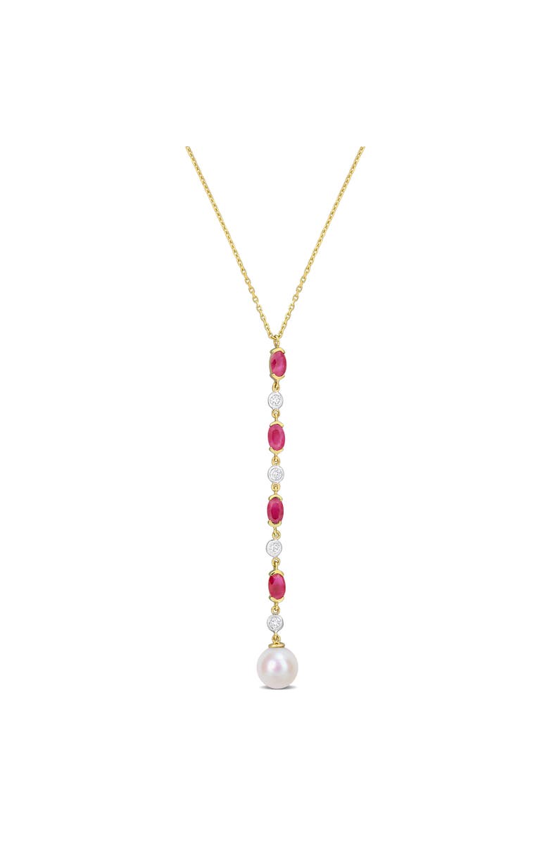 Julianna B. Ruby Cultured Pearl Diamond Lariat Necklace 10k, Main, color, Ruby