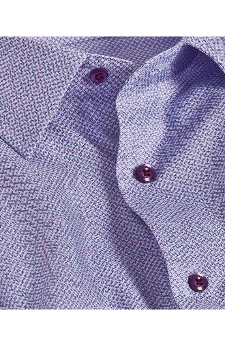 David Donahue Trim Fit Microgeometric Print Dress Shirt, Alternate, color, Purple/ Blue