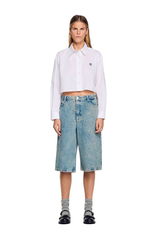 Sandro Distressed Denim Bermuda Shorts In Blue