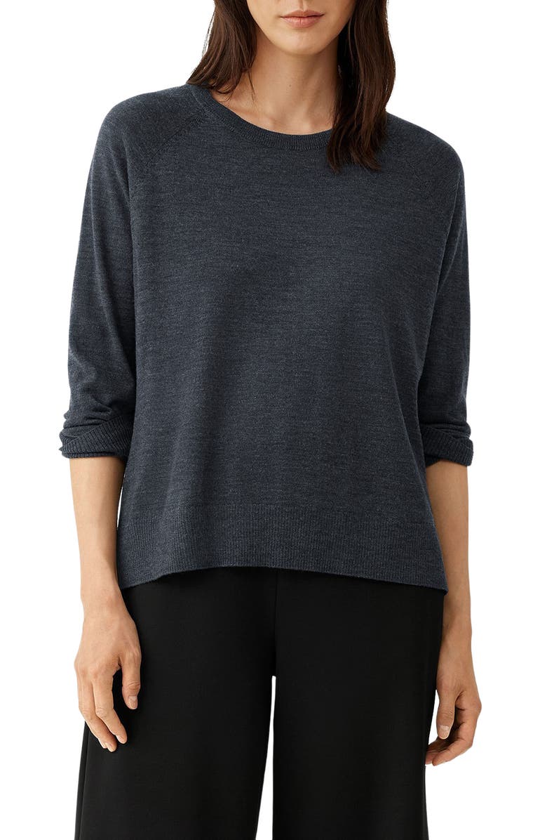 Eileen Fisher Raglan Sleeve Merino Wool Pullover, Main, color, Char