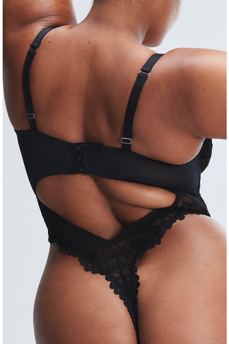 Savage Not Sorry Sheer Lace Teddy, Alternate, color, BLACK CAVIAR