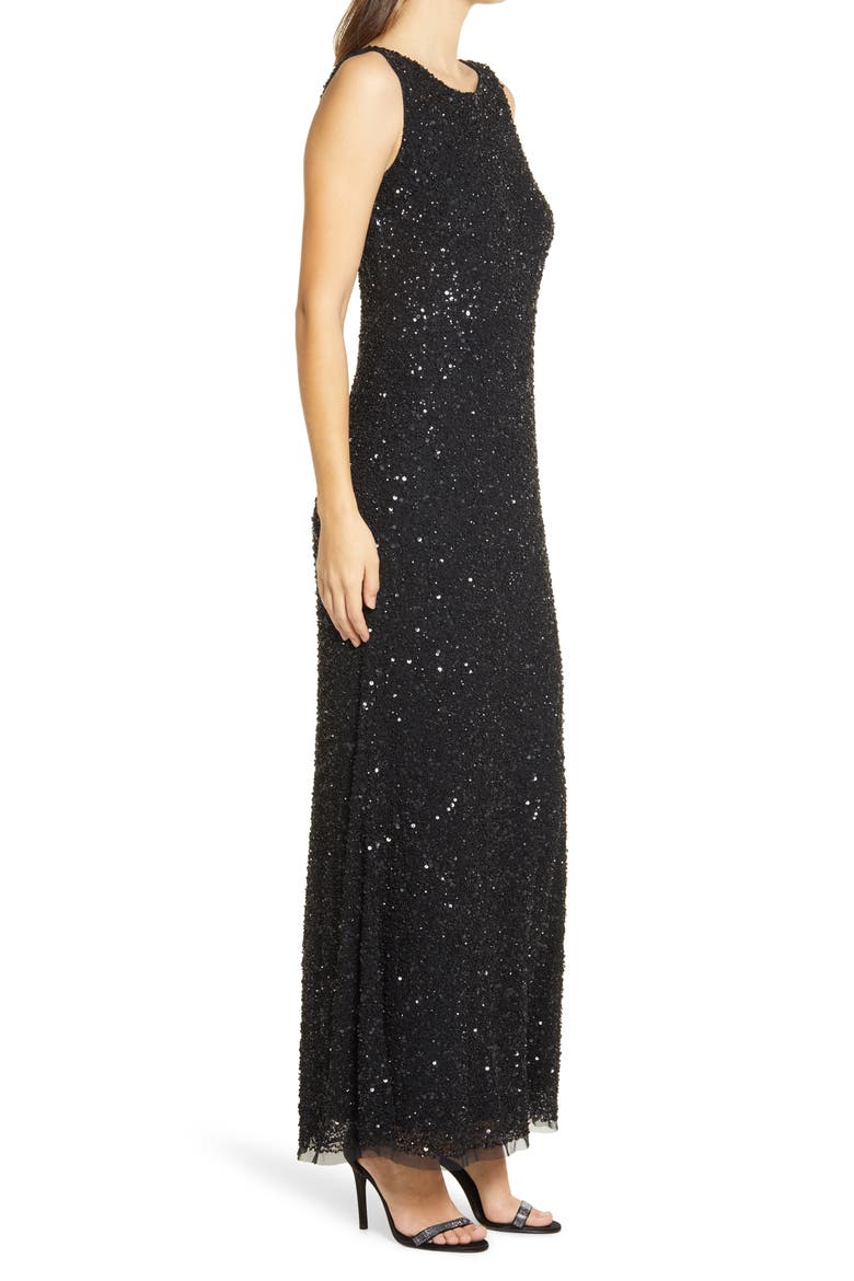 Sequin Mesh A-Line Gown, Alternate, color, BLACK