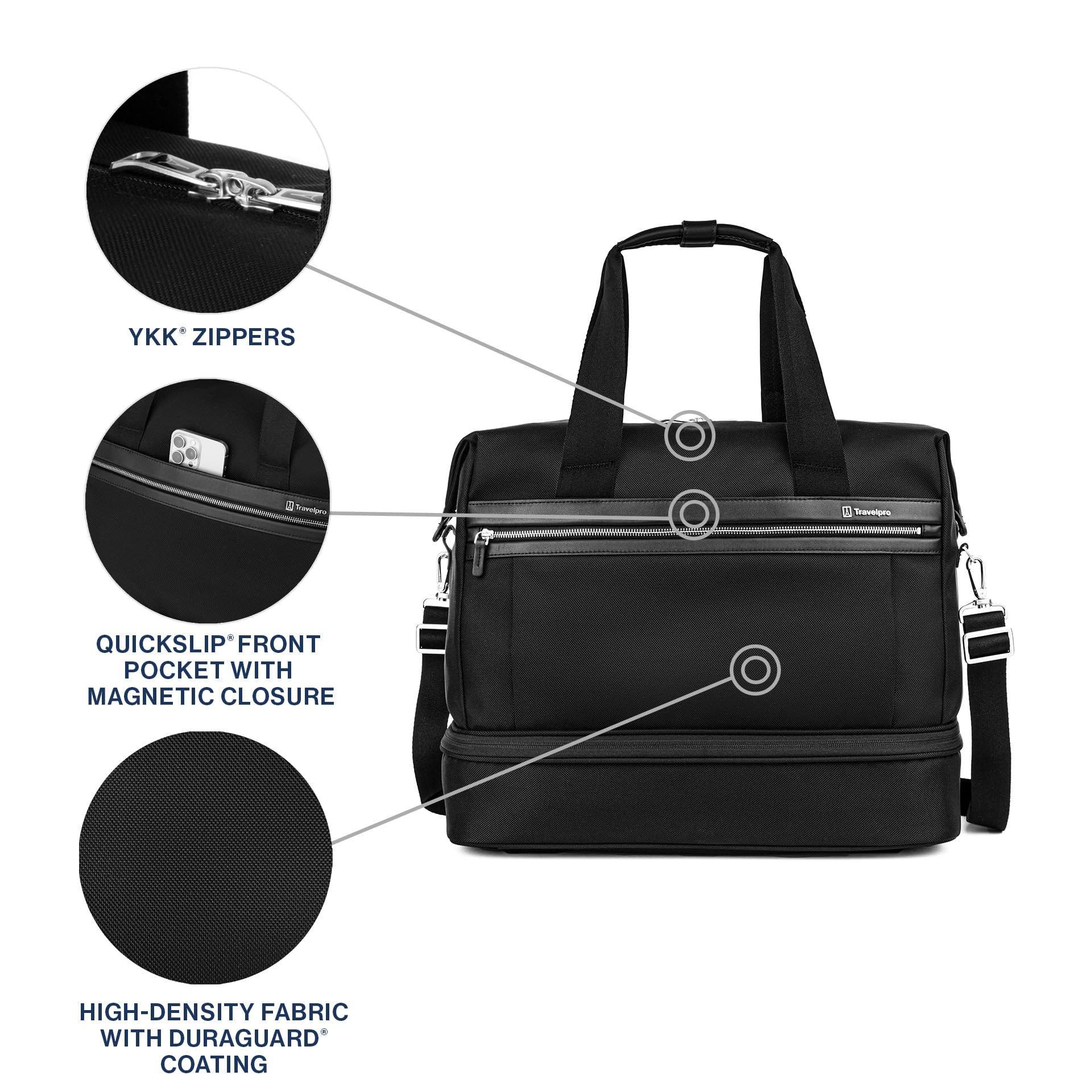 TRAVELPRO Platinum Elite Carry on Soft Travel Drop-Bottom Weekender Bag, Alternate, color, Black