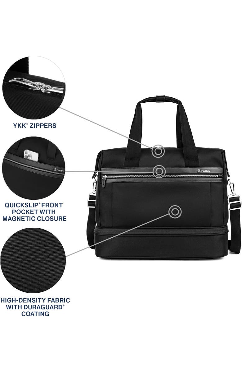 TRAVELPRO Platinum Elite Carry on Soft Travel Drop-Bottom Weekender Bag, Alternate, color, Black