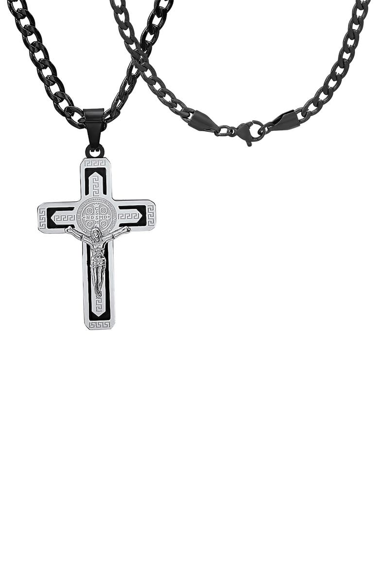 Crucifix Pendant Necklace, Alternate, color, SILVER/ BLACK