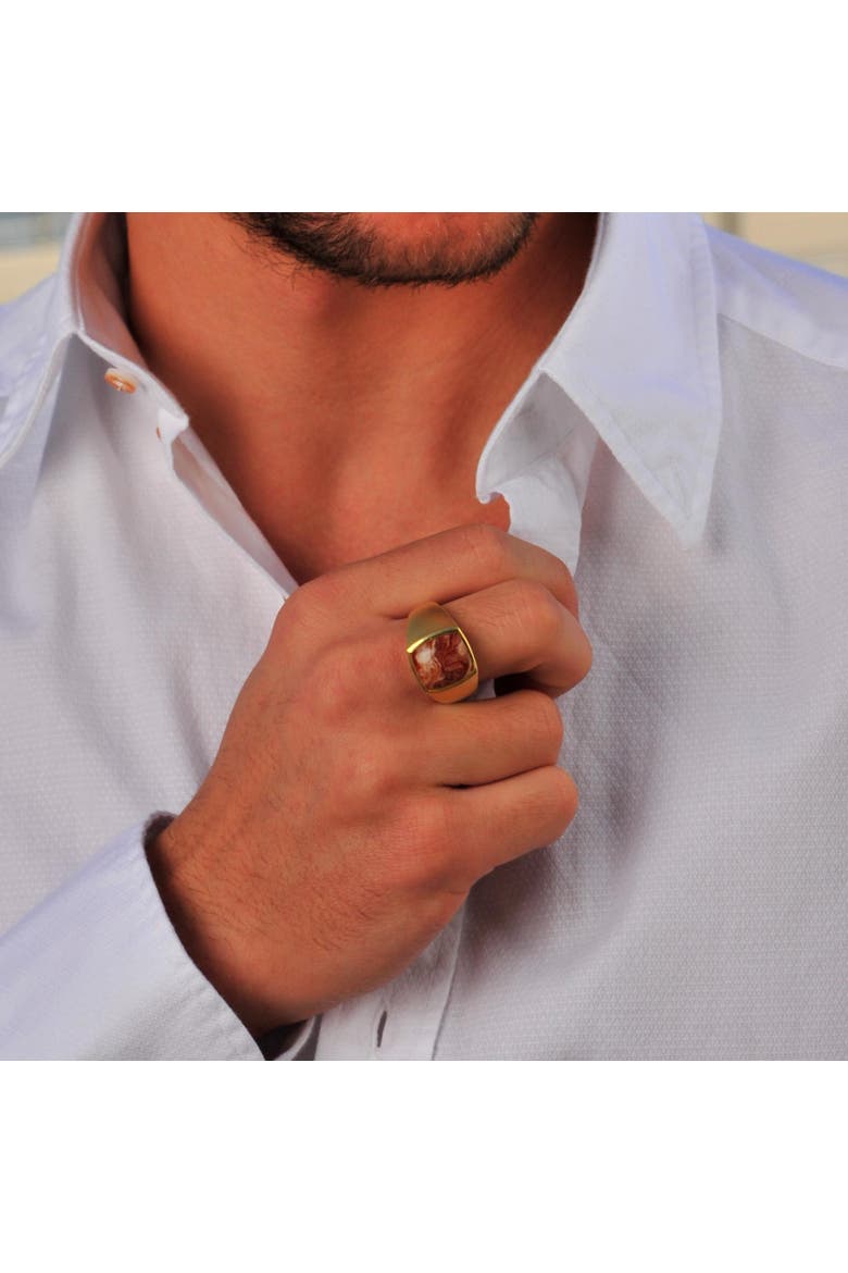 Red Lace Agate Iconic Sterling Silver Men Signet Ring, Alternate, color, 14KT Gold Vermeil on Sterling