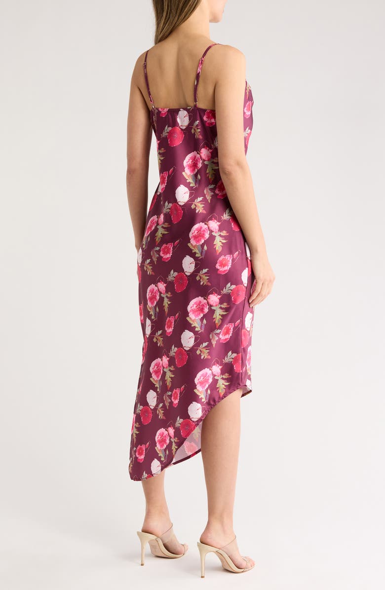 AREA STARS Bouquet Asymmetric Satin Slipdress, Alternate, color, Burgundy