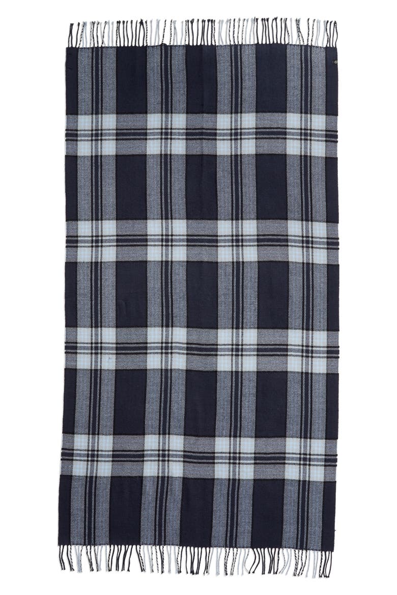 Plaid Fringe Blanket Scarf, Alternate, color, NAVY COMBO