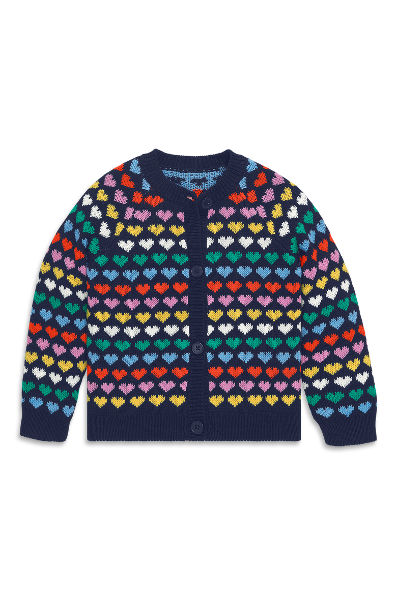 Kids Rainbow Hearts Cardigan, Main, color, Navy Multi Hearts