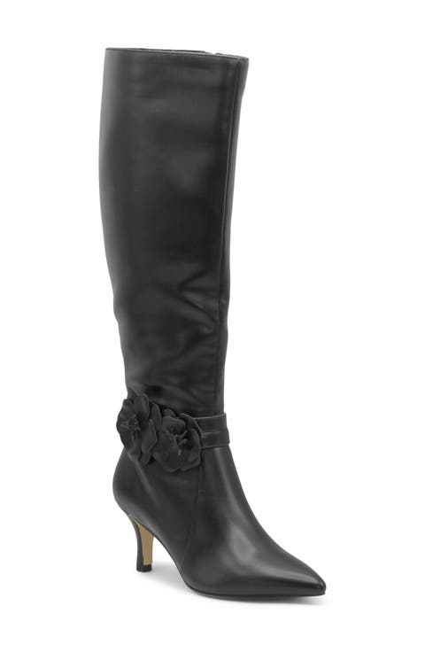 Albee Pointed Toe Knee High Boot (Women) (Wide Calf)