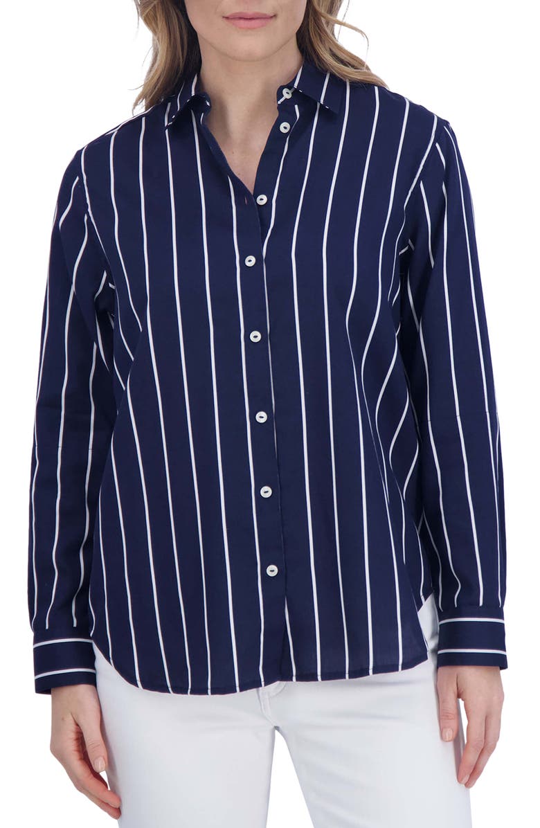 Foxcroft Stripe Tunic Button-Up Shirt, Main, color, 