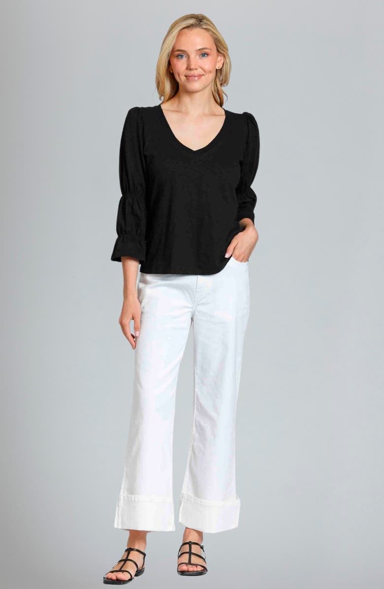 APNY Renaissance Sleeve Cotton Slub Top, Alternate, color, Black