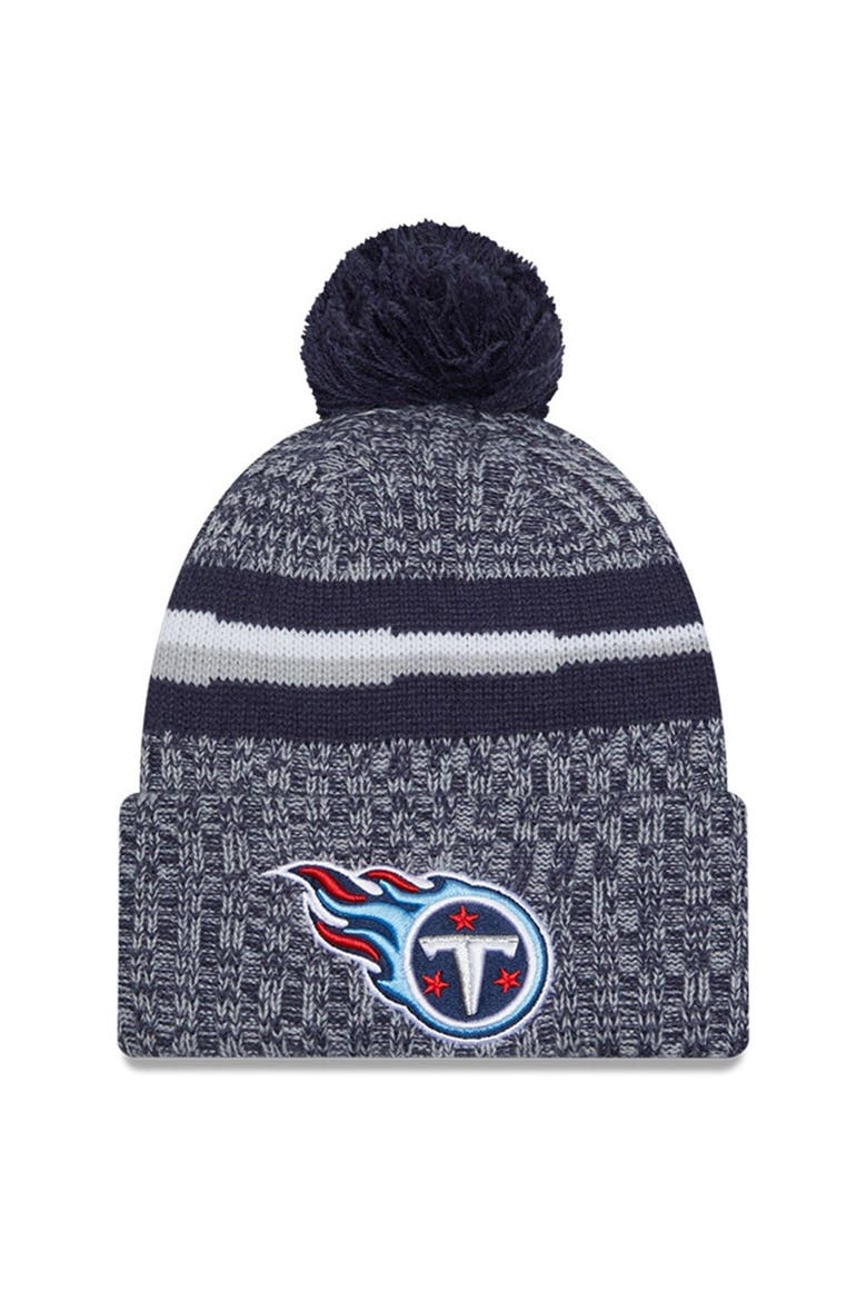 Men's New Era  Navy Tennessee Titans 2023 Sideline Cuffed Knit Hat With Pom, Main, color, Navy