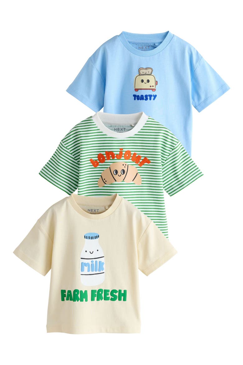 Kids' Assorted 3-Pack Breakfast Treats Embroidered Cotton Graphic T-Shirts, Main, color, BLUE