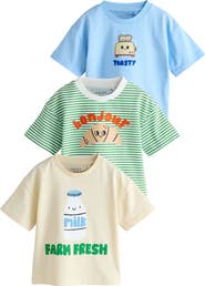 NEXT Kids' Assorted 3-Pack Breakfast Treats Embroidered Cotton Graphic T-Shirts